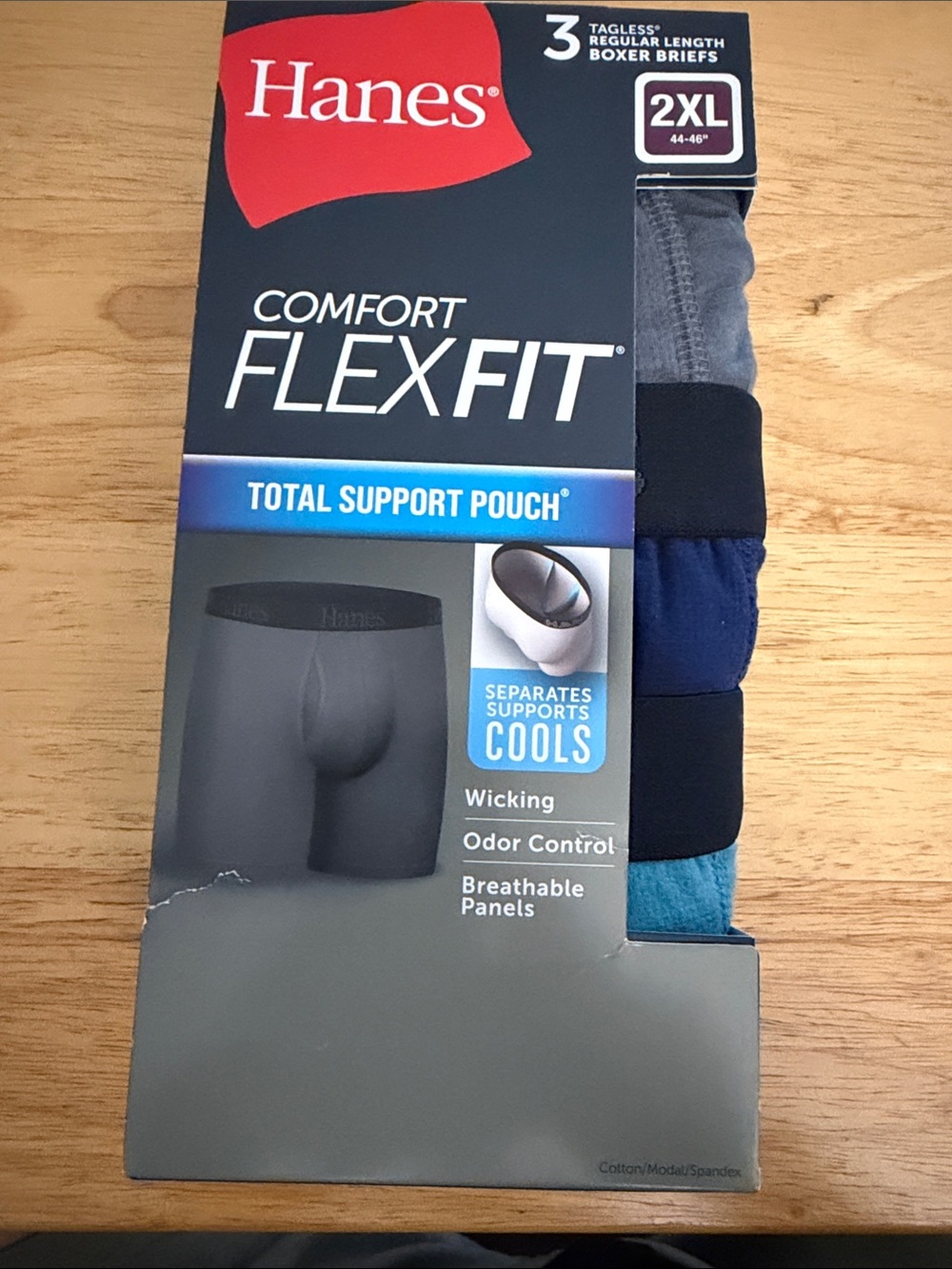 Hanes 3-Pack Comfort FlexFit Boxer Briefs — Gray, Navy, Teal